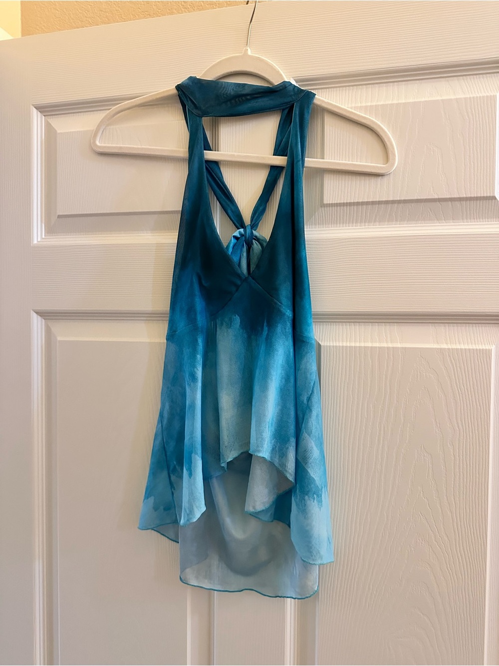 Women's Teal Blue Ombre Halter Tie-Back Chiffon Top
